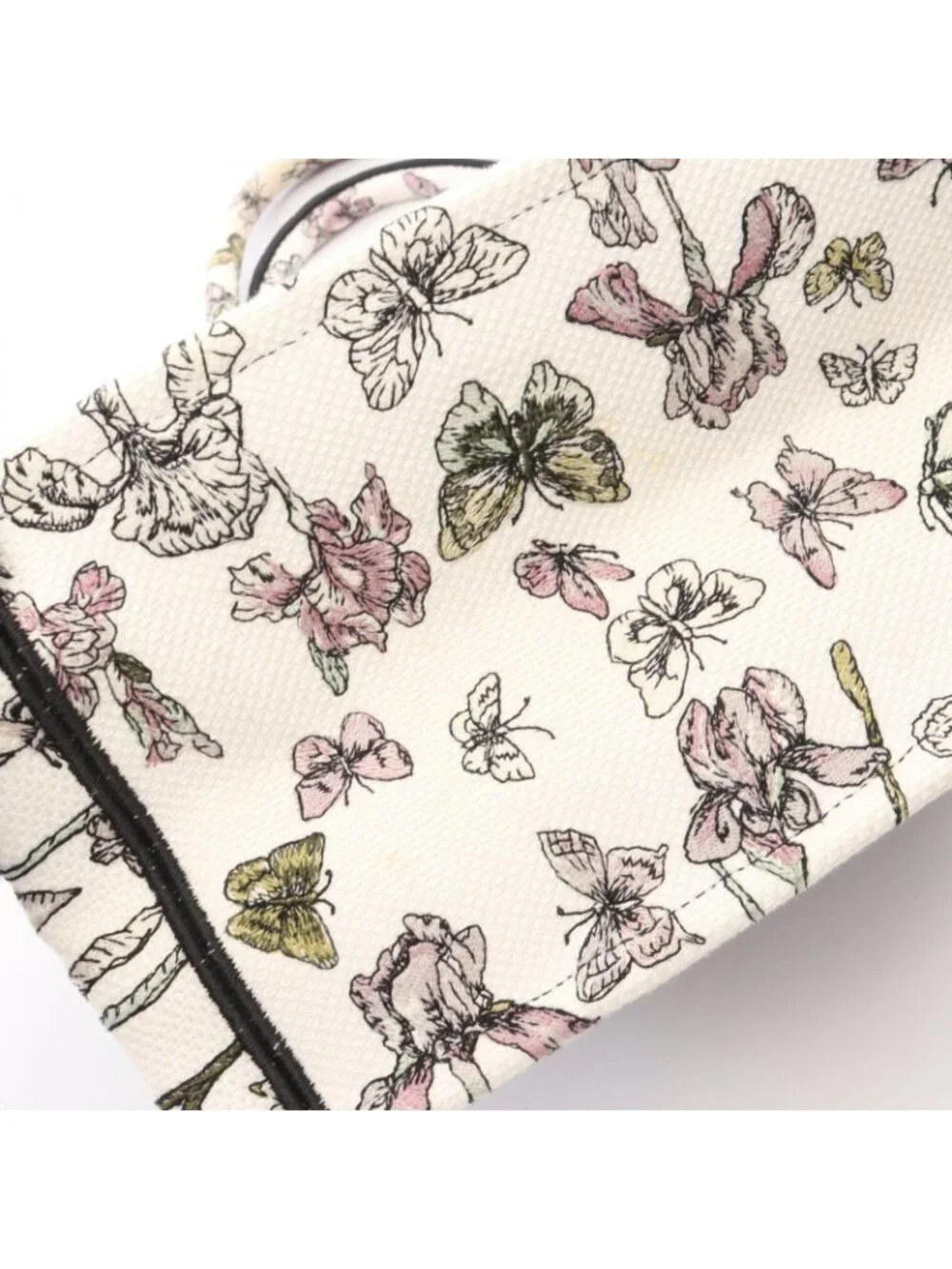 Dior Tote Bag Book White Black Multi Canvas Butterfly & Iris